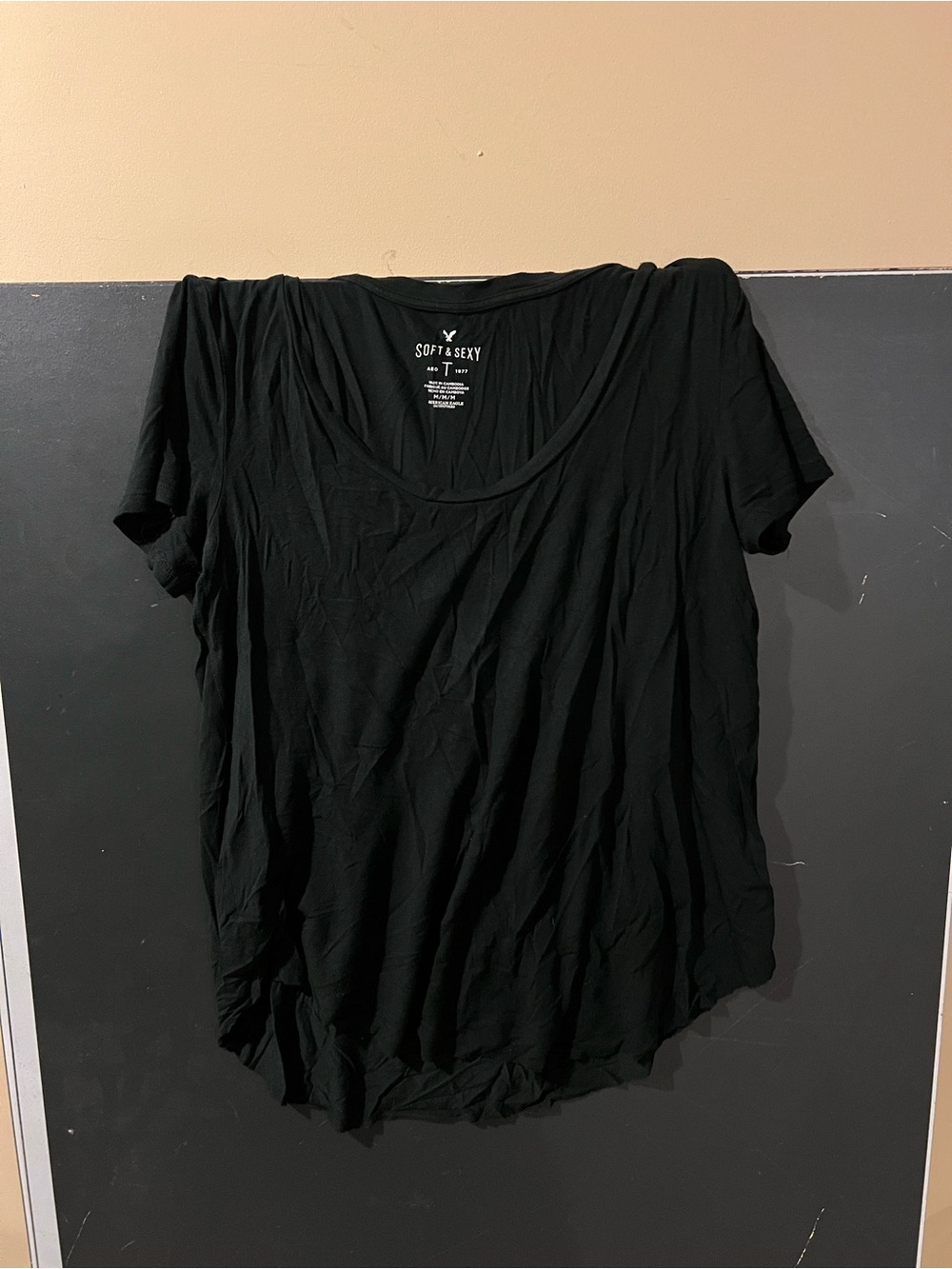 American Eagle Outfitters Black Scoop-Neck Short Sleeve Tee